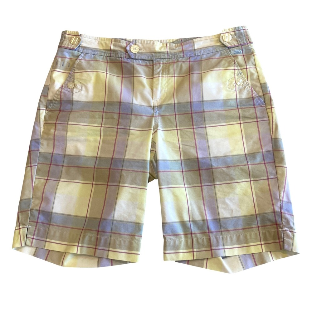 Dockers Golf Womens 10 Plaid Shorts Yellow Purple Stretch Flat Front 356070003‎
